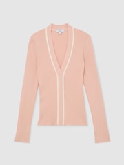 Reiss Pink/Ivory Lauri Craft-Stitch Rib-Knit Top - Image 2 of 6