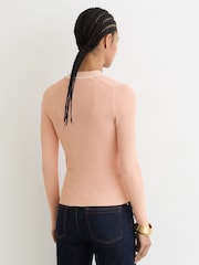 Reiss Pink/Ivory Lauri Craft-Stitch Rib-Knit Top - Image 5 of 6