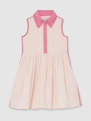 Reiss Light Pink Odela Cotton Contrast-Trim Collared Dress - Image 1 of 5