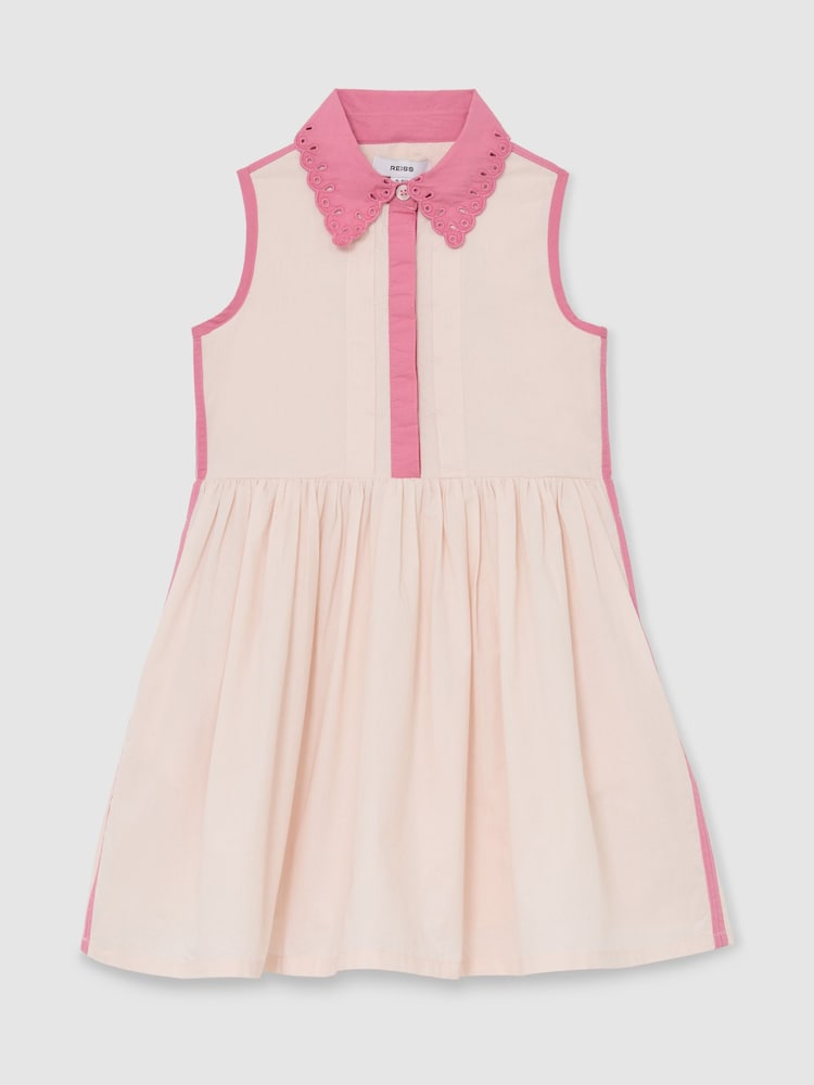 Reiss Light Pink Odela Cotton Contrast-Trim Collared Dress - Image 1 of 5
