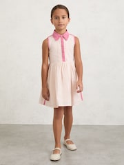 Reiss Light Pink Odela Cotton Contrast-Trim Collared Dress - Image 4 of 5