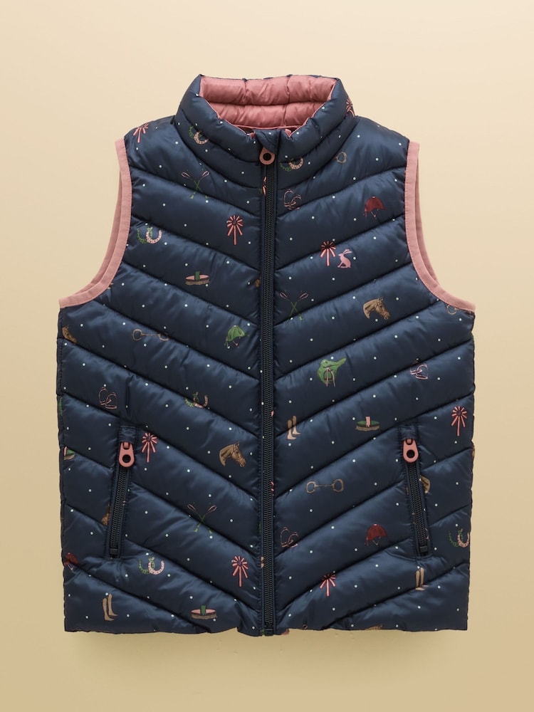 Joules Girls' Crofton Navy Horse Showerproof Padded Gilet - Image 1 of 5 Joules Girls' Crofton Navy Horse Showerproof Padded Gilet - Image 1 of 5
