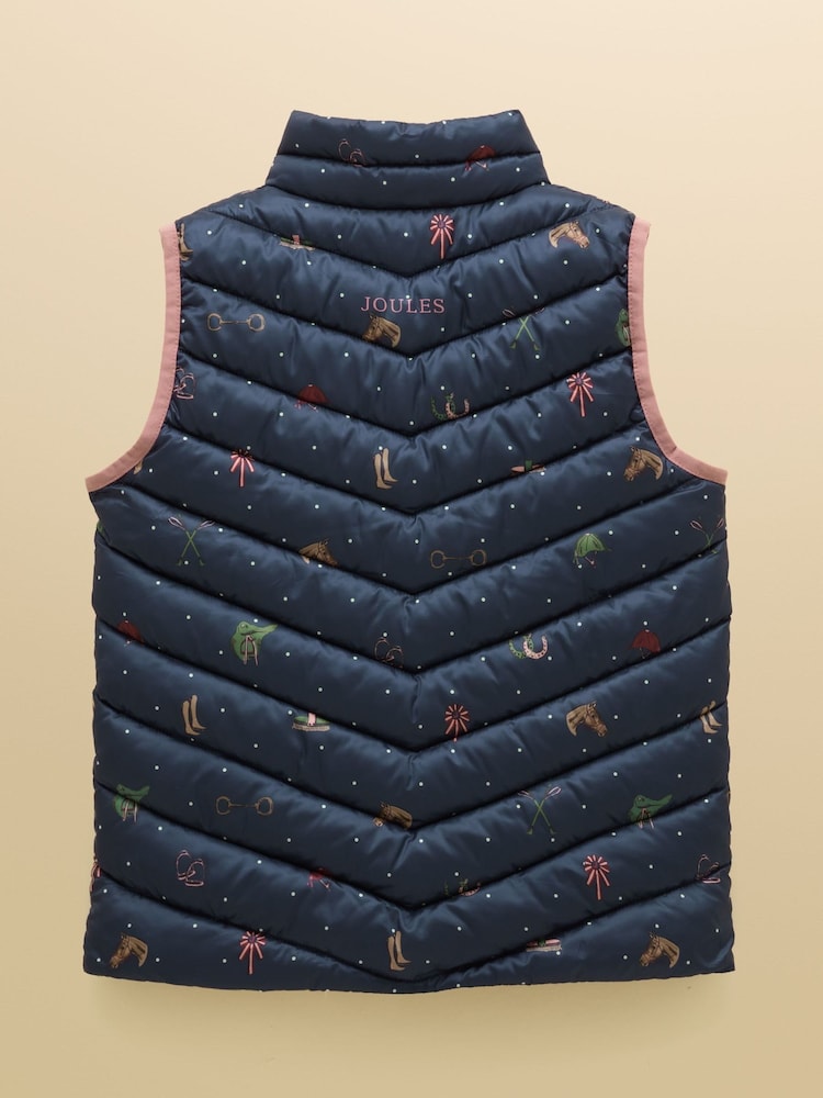Joules Girls' Crofton Navy Horse Showerproof Padded Gilet - Image 2 of 5 Joules Girls' Crofton Navy Horse Showerproof Padded Gilet - Image 2 of 5