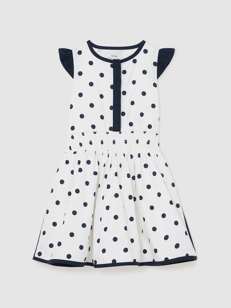 Reiss Navy/White Clarence 9-13 yrs Cotton Polka-Dot Waisted Dress - Image 2 of 3 Reiss Navy/White Clarence 9-13 yrs Cotton Polka-Dot Waisted Dress - Image 2 of 3