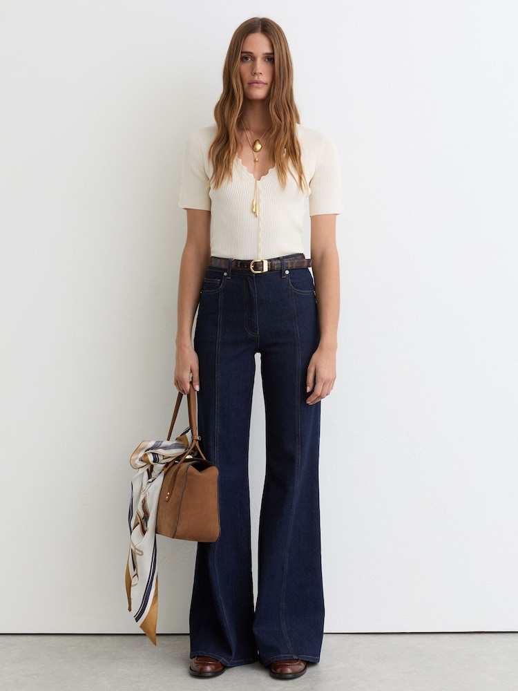 Փղոսկրի - Reiss Marcy Scallop-Trim Rib-Knit Top - Պատկեր 1 6-ից