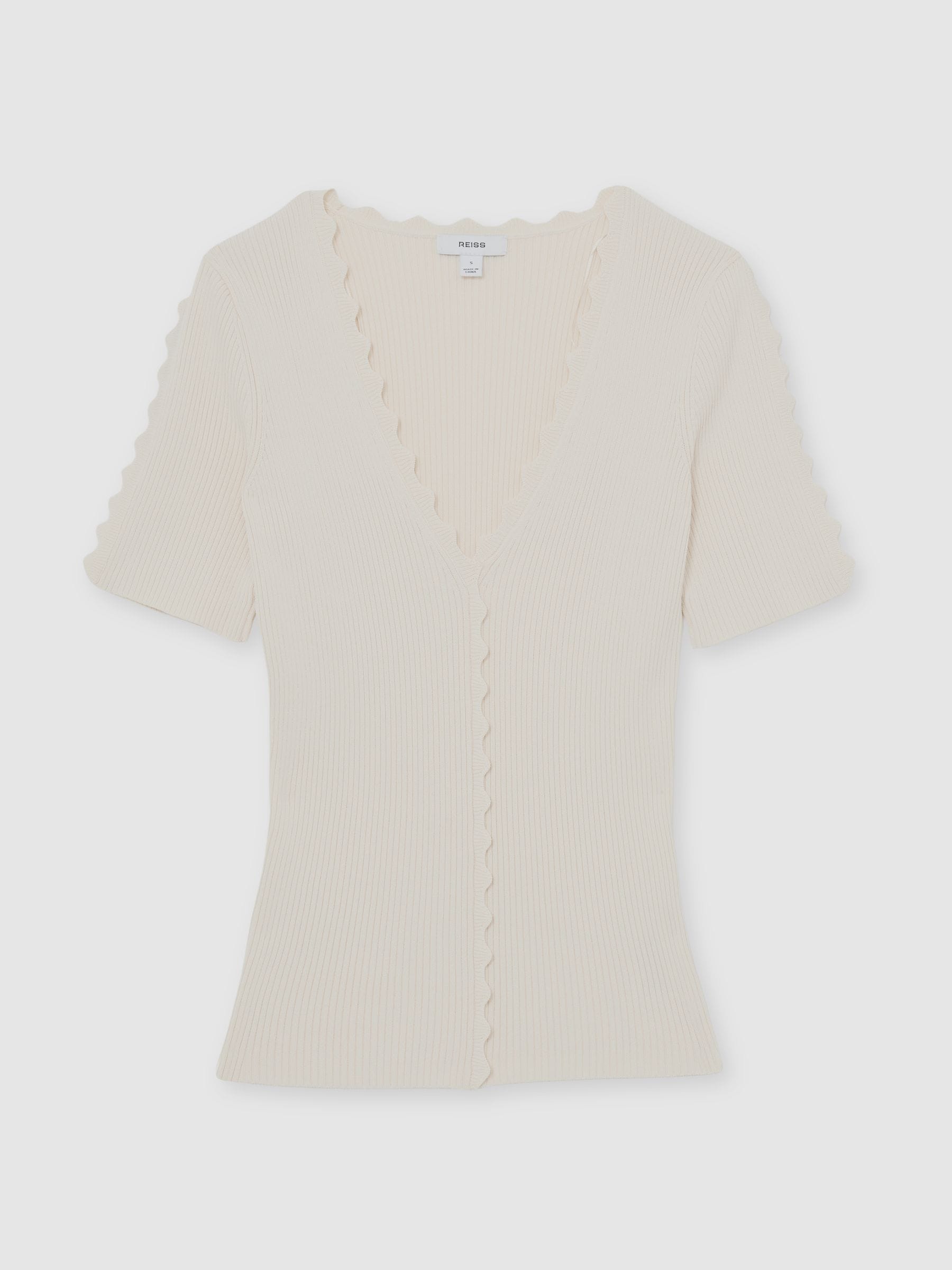 Buy Reiss Ivory Marcy Scallop-Trim Rib-Knit Top from Next USA