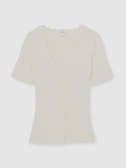 Փղոսկրի - Reiss Marcy Scallop-Trim Rib-Knit Top - Պատկեր 2 6-ից