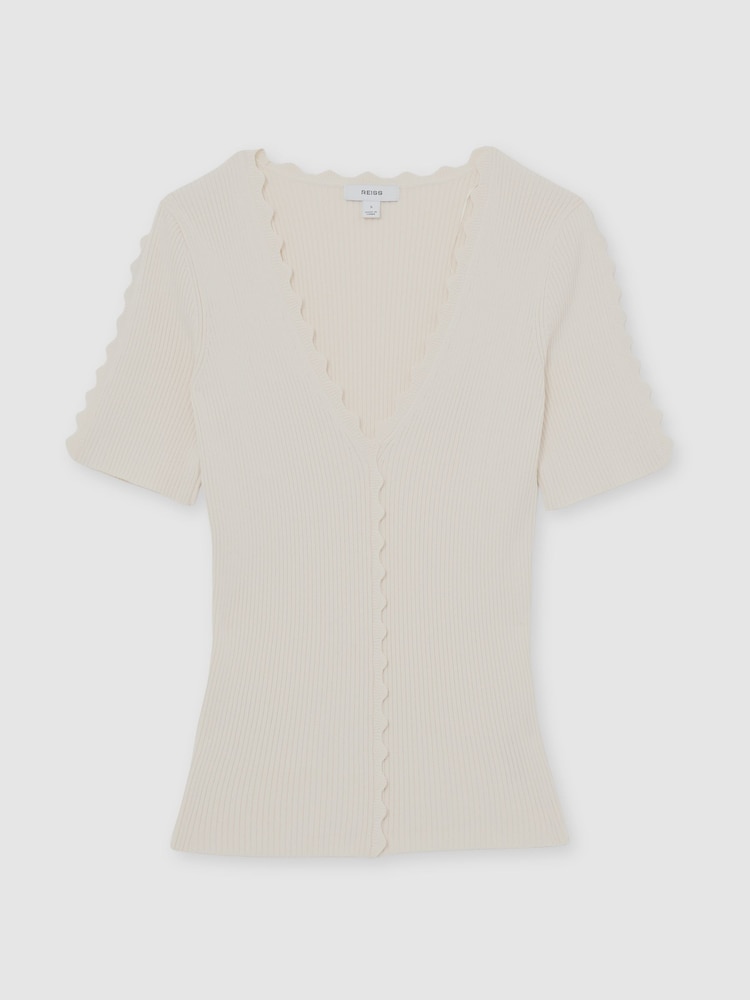 Փղոսկրի - Reiss Marcy Scallop-Trim Rib-Knit Top - Պատկեր 2 6-ից