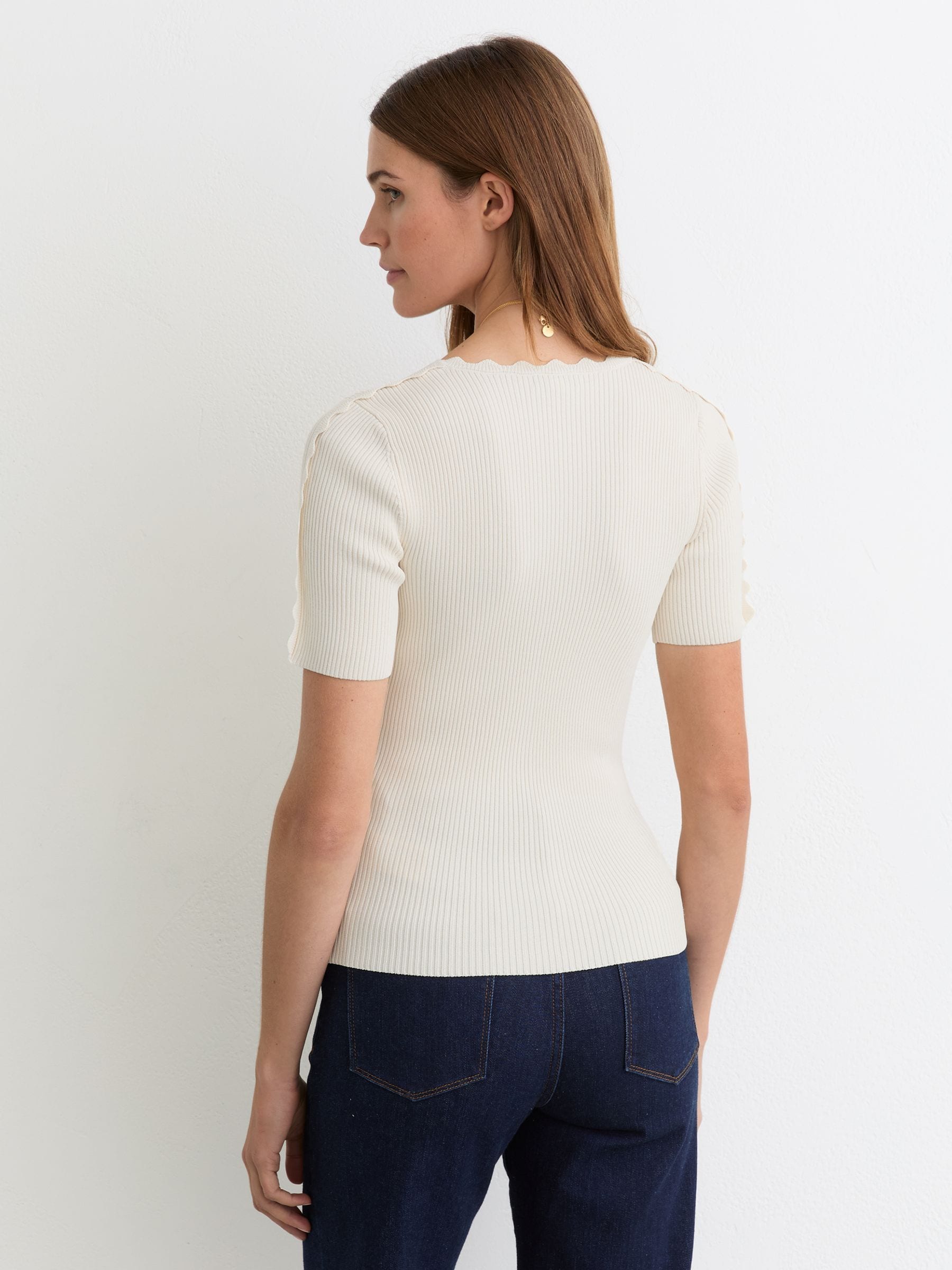 Buy Reiss Ivory Marcy Scallop-Trim Rib-Knit Top from Next USA