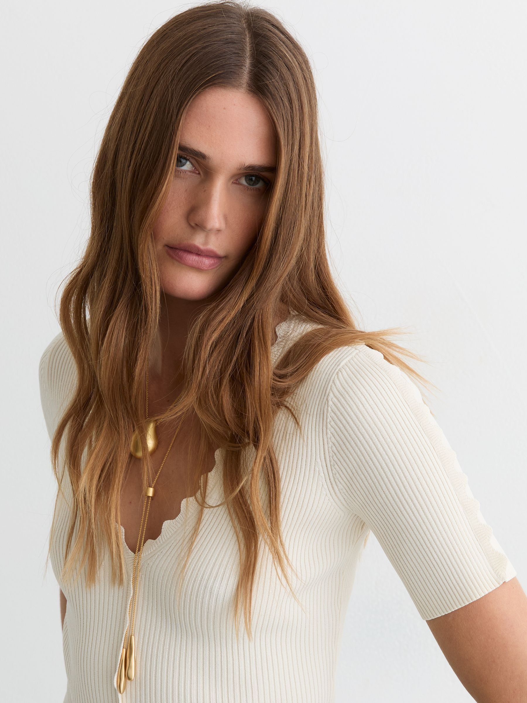 Buy Reiss Ivory Marcy Scallop-Trim Rib-Knit Top from Next USA