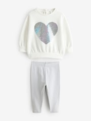 White/Purple Long Sleeve Sequin Heart Sweatshirt and Shorts Set - Image 1 of 1