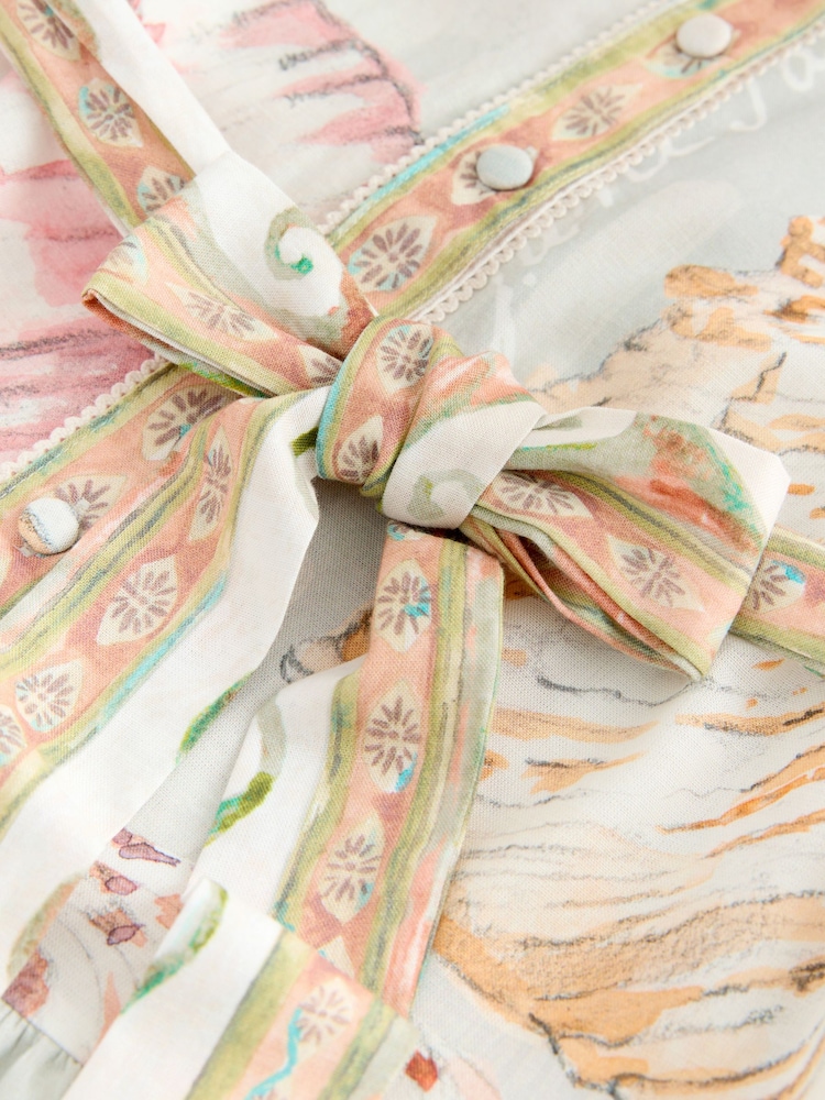 Ecru/Blue Shell Print National Trust x Next - Short Sleeve Tie Waist Shirt Dress - Imagen 9 de 9