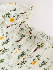 Dilaw na Floral Print - Puff Sleeve Shirred Midi Dress - Larawan 8 ng 8