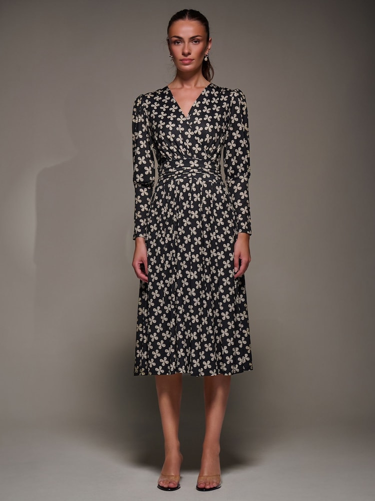 Jolie Moi Black Jolie Moi Puff Long Sleeve Jersey Midi Black Dress - Image 1 of 6