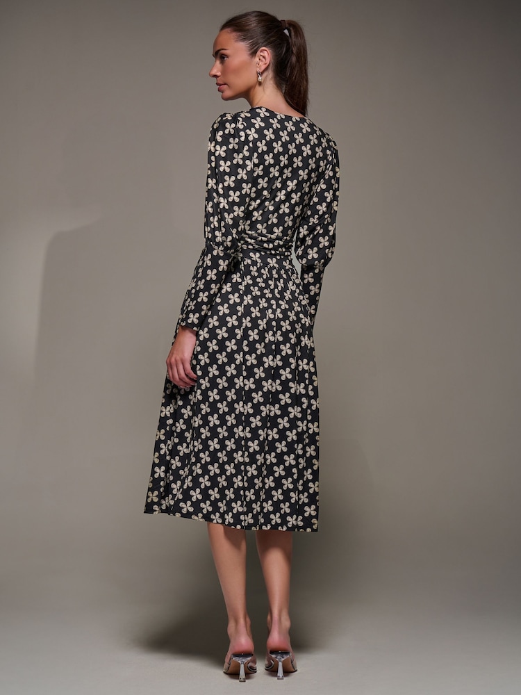 Jolie Moi Black Jolie Moi Puff Long Sleeve Jersey Midi Black Dress - Image 2 of 6