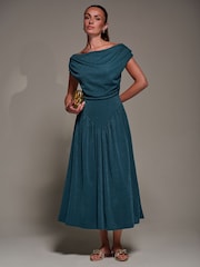 Jolie Moi Blue Asymmetric Neckline Midaxi Dress - Image 5 of 6