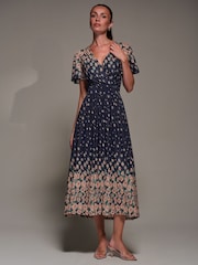 Jolie Moi Blue Mirrored Mesh Short Sleeve Midaxi Dress - Image 2 of 6