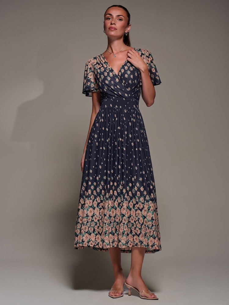 Jolie Moi Blue Mirrored Mesh Short Sleeve Midaxi Dress - Image 2 of 6