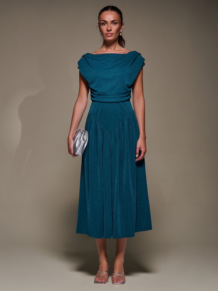 Jolie Moi Blue Asymmetric Neckline Midaxi Dress - Image 1 of 6 Jolie Moi Blue Asymmetric Neckline Midaxi Dress - Image 1 of 6
