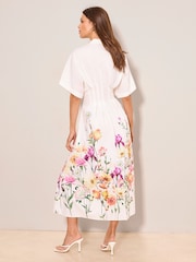 Lipsy White Petite White Floral Cinched Waist Midi Shirt Dress - Image 4 of 4