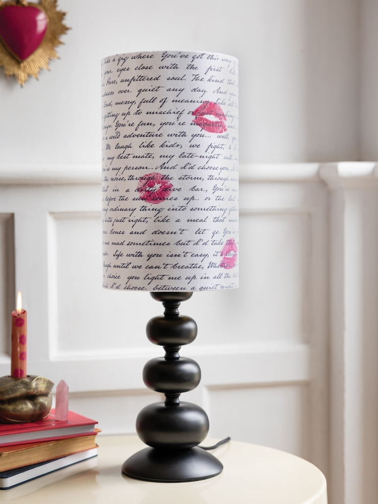 Rockett St George Love Letters Black/Ecru Print Bobbin Table Lamp - Image 1 of 6