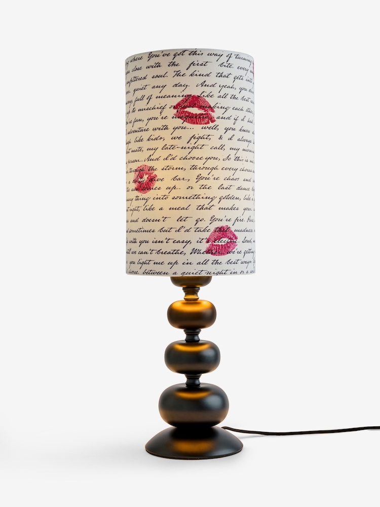 Rockett St George Love Letters Black/Ecru Print Bobbin Table Lamp - Image 2 of 6