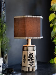 Rockett St George Black/Cream Artisan Folklore Ceramic Table Lamp - Image 1 of 7