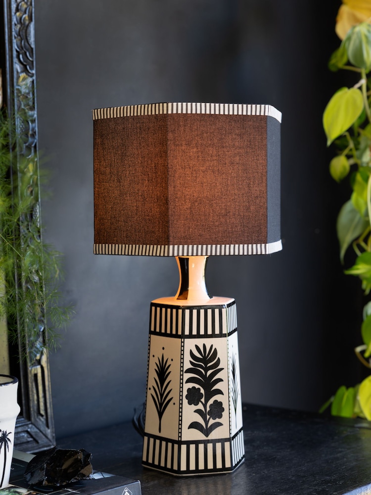 Rockett St George Black/Cream Artisan Folklore Ceramic Table Lamp - Image 1 of 7 Rockett St George Black/Cream Artisan Folklore Ceramic Table Lamp - Image 1 of 7