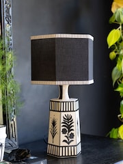 Rockett St George Black/Cream Artisan Folklore Ceramic Table Lamp - Image 2 of 7