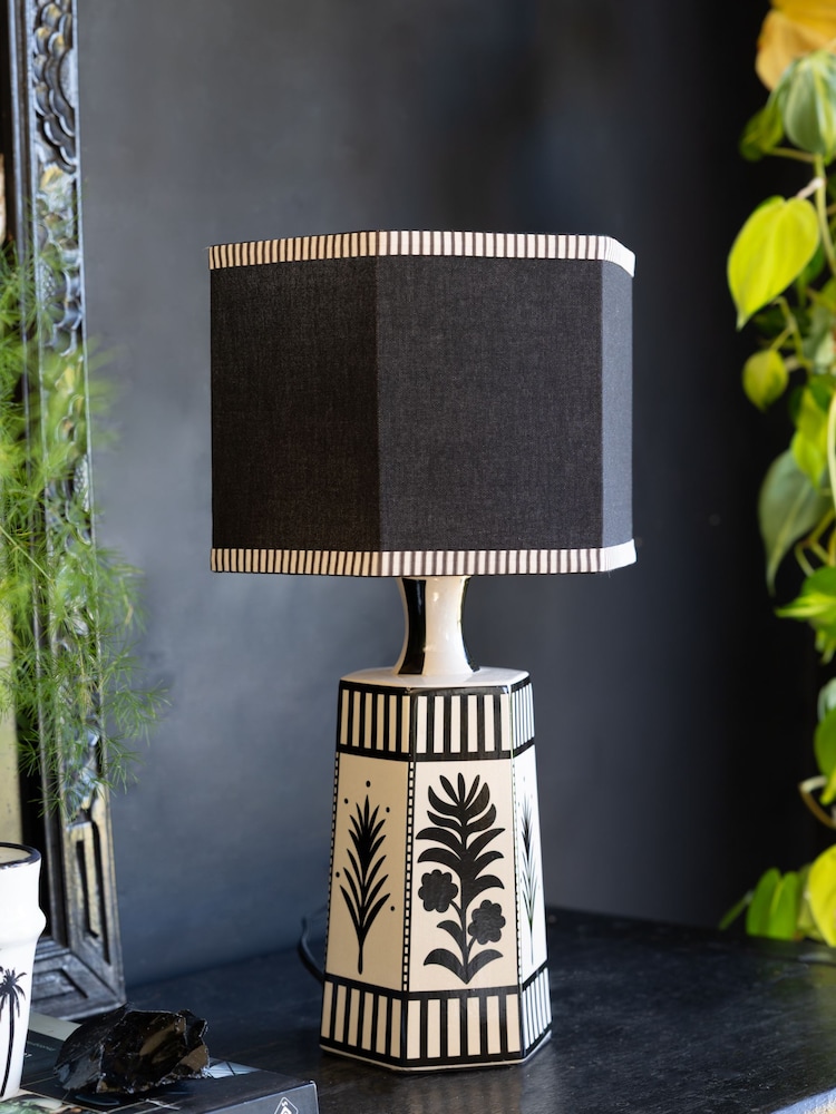 Rockett St George Black/Cream Artisan Folklore Ceramic Table Lamp - Image 2 of 7 Rockett St George Black/Cream Artisan Folklore Ceramic Table Lamp - Image 2 of 7