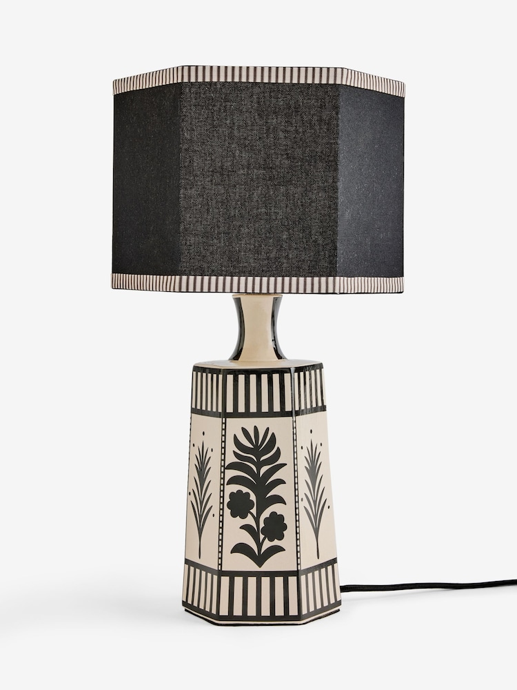 Rockett St George Black/Cream Artisan Folklore Ceramic Table Lamp - Image 7 of 7 Rockett St George Black/Cream Artisan Folklore Ceramic Table Lamp - Image 7 of 7