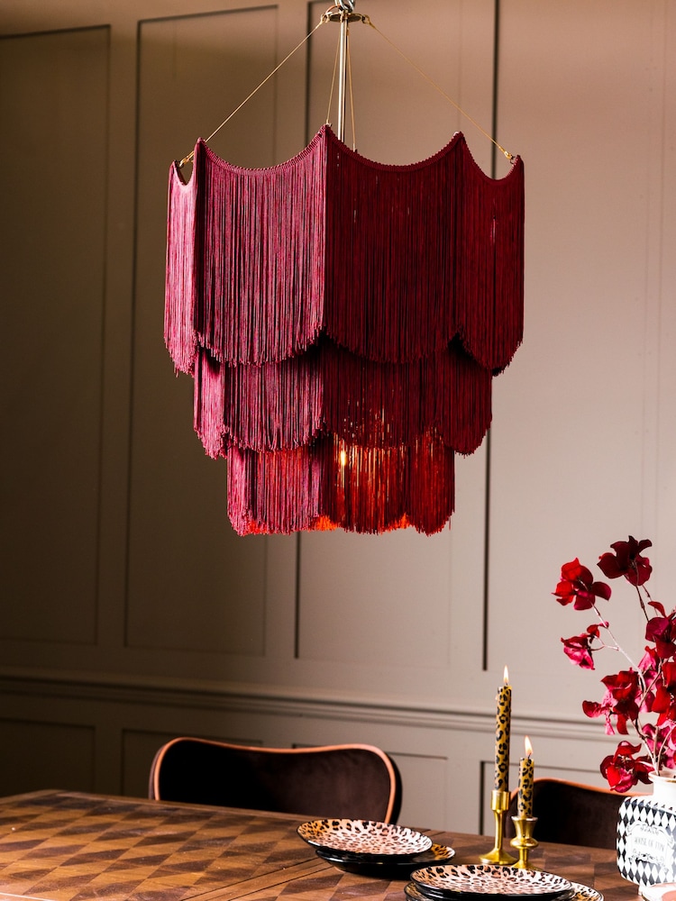Rockett St George Burgundy Red Decadent Rouge Fringe Chandelier Ceiling Light - Image 1 of 5 Rockett St George Burgundy Red Decadent Rouge Fringe Chandelier Ceiling Light - Image 1 of 5