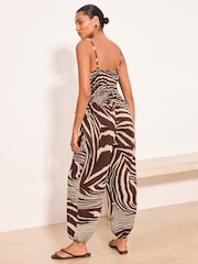 Lipsy Brown Zebra Animal Print Strappy Balloon Trousers Jumpsuit - Image 5 of 5