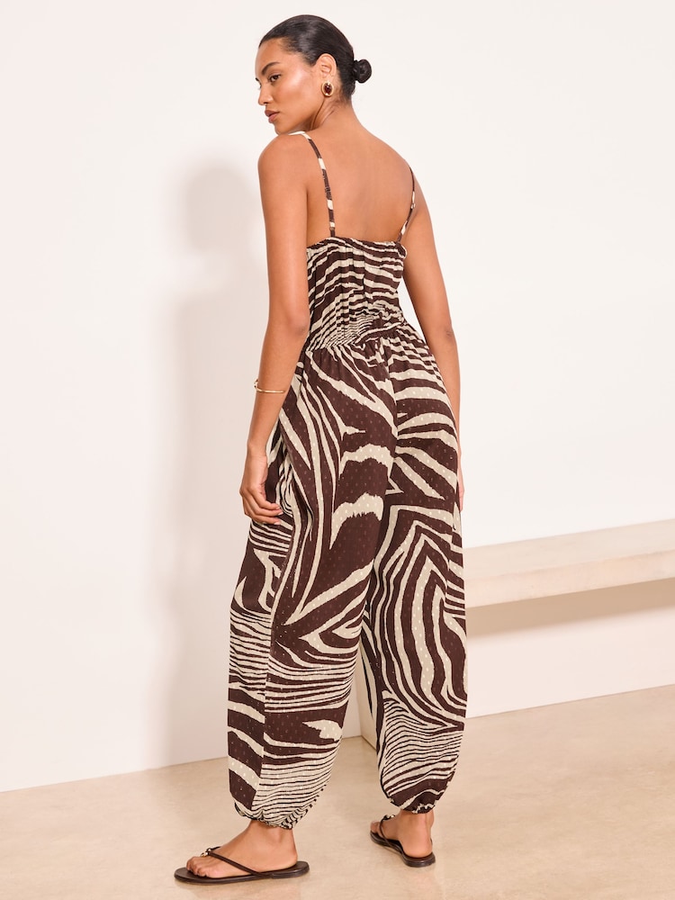 Lipsy Brown Zebra Animal Print Strappy Balloon Trousers Jumpsuit - Image 5 of 5
