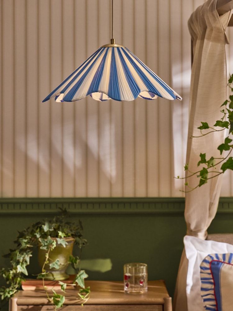 Lia Gold x Next Blue/White Striped Single Pendant Celing Light - Image 1 of 6 Lia Gold x Next Blue/White Striped Single Pendant Celing Light - Image 1 of 6