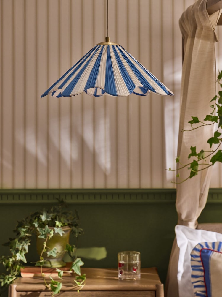 Lia Gold x Next Blue/White Striped Single Pendant Celing Light - Image 2 of 6 Lia Gold x Next Blue/White Striped Single Pendant Celing Light - Image 2 of 6
