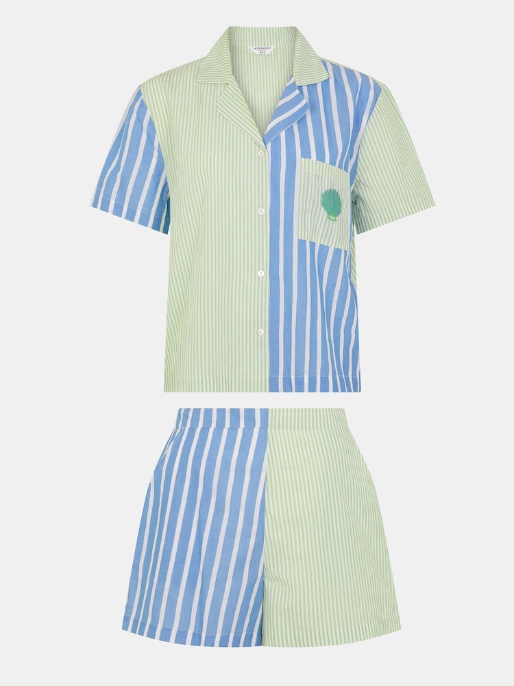 Accessorize Green Shell Stripe Short Pyjamas Set - Image 1 of 1 Accessorize Green Shell Stripe Short Pyjamas Set - Image 1 of 1