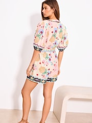 X Mandy Sade Puff Sleeve Belted Print Playsuit - Image 3 of 4