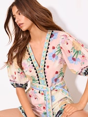 X Mandy Sade Puff Sleeve Belted Print Playsuit - Image 4 of 4