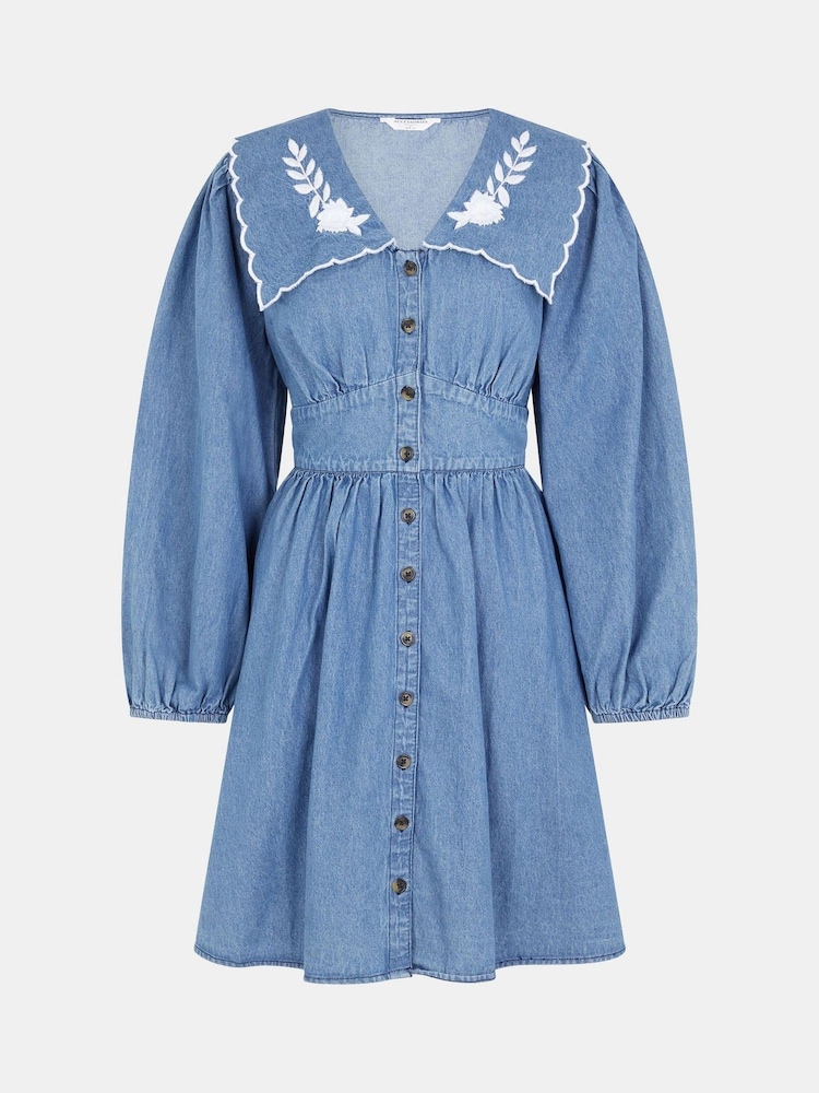 Accessorize Blue Embroidered Collar Denim Mini Dress - Image 5 of 5