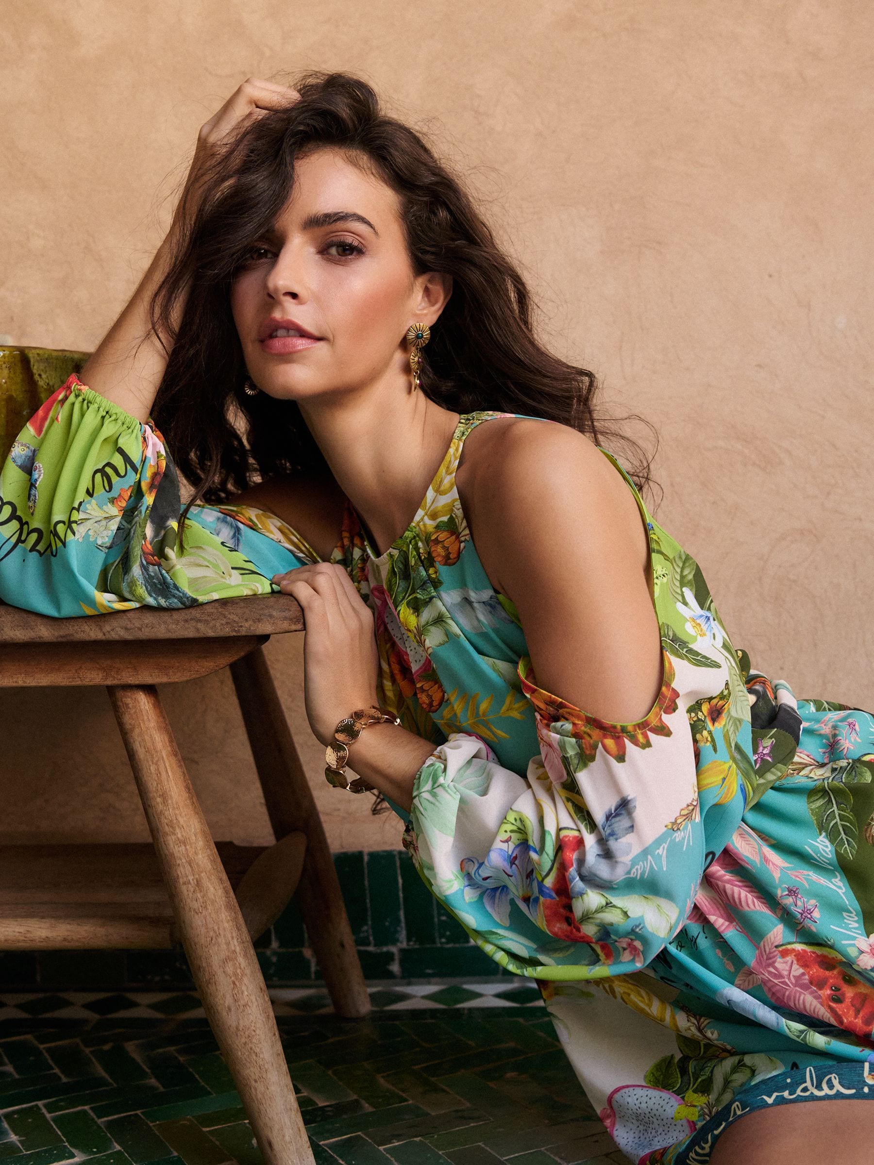 Buy Lipsy Green Tropical Print Cold Shoulder Long Sleeve Summer