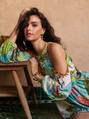 Lipsy Tropical Print Cold Shoulder Long Sleeve Summer Playsuit - Imaginea 4 din 5