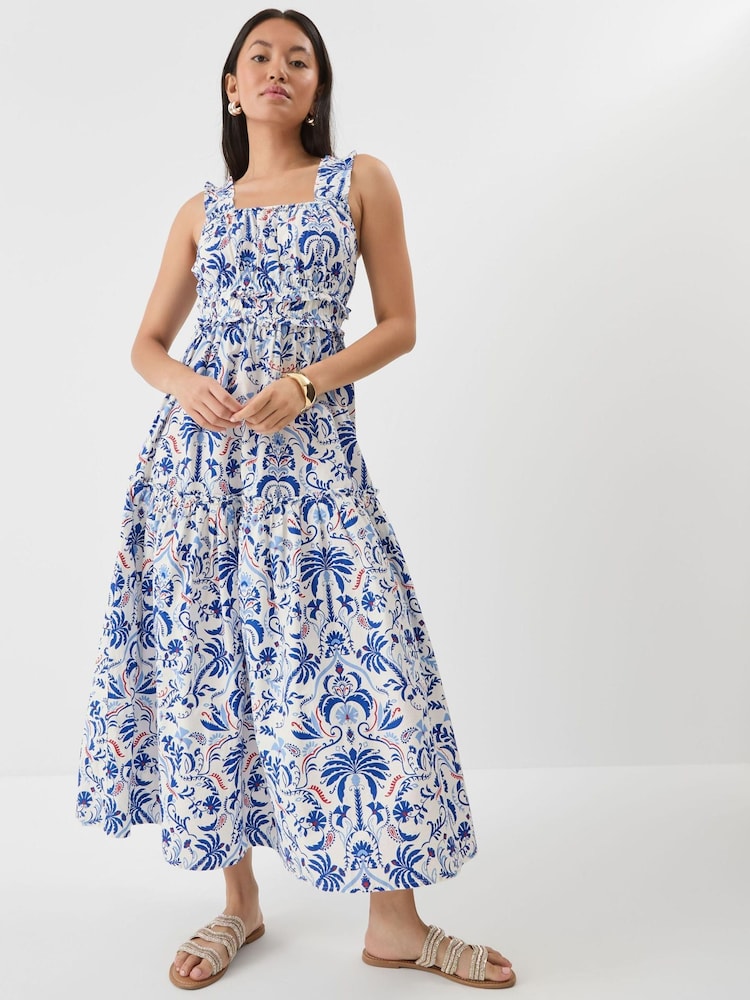 Accessorize Blue Palm Print Tiered Maxi Dress - Image 1 of 4 Accessorize Blue Palm Print Tiered Maxi Dress - Image 1 of 4