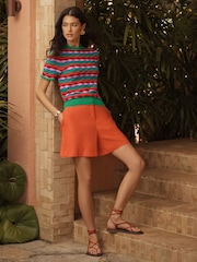 Love & Roses Green And Red Striped Frill Neck Shot Sleeve Knitted Jumper - Image 3 of 4