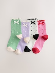 Pink, Purple Green and White - 4 Pack Cotton Rich Spot Ankle Socks - Imaginea 1 din 3