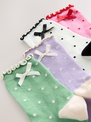 Pink, Purple Green and White - 4 Pack Cotton Rich Spot Ankle Socks - Imaginea 3 din 3