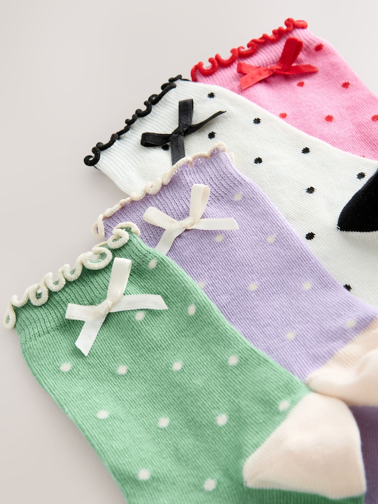 Pink, Purple Green and White - 4 Pack Cotton Rich Spot Ankle Socks - Imaginea 3 din 3