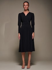 Jolie Moi Black Puff Long Sleeve Jersey Midi Dress - Image 1 of 6