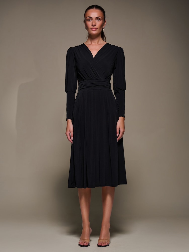 Jolie Moi Black Puff Long Sleeve Jersey Midi Dress - Image 1 of 6 Jolie Moi Black Puff Long Sleeve Jersey Midi Dress - Image 1 of 6