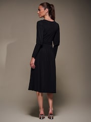 Jolie Moi Black Puff Long Sleeve Jersey Midi Dress - Image 2 of 6